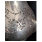 Antique English Antique Floral Pattern Sterling Silver Teapot / Vintage Elkington & Co Sterling Silver Teapot