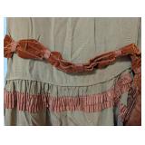 Antique Drop Waist Green and Brown Velvet Accent Dress