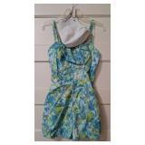 Vintage Blue and Green Swimsuit and Swim Cap
