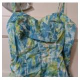 Vintage Blue and Green Swimsuit and Swim Cap