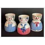 Set of 3 Vintage Rauschert Bavarian Porcelain Egg Cups with Character Design