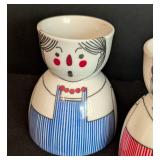 Set of 3 Vintage Rauschert Bavarian Porcelain Egg Cups with Character Design