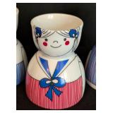 Set of 3 Vintage Rauschert Bavarian Porcelain Egg Cups with Character Design
