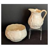 Vintage Belleek Black Mark Porcelain Sugar Bowl and Creamer