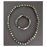 Vintage Cloisonné Beaded Necklace and Bangle Bracelet