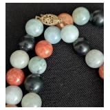 Vintage Multi Color Beaded Jade Necklace with 14k Clasp
