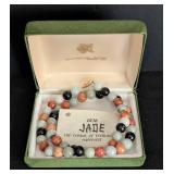 Vintage Multi Color Beaded Jade Necklace with 14k Clasp