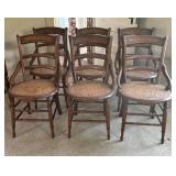 Vintage Victorian Cane Seat Ladder Back Cane Seat Dining Chairs - Full Set of 6