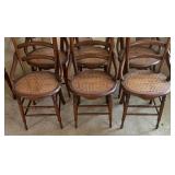 Vintage Victorian Cane Seat Ladder Back Cane Seat Dining Chairs - Full Set of 6