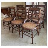 Vintage Victorian Cane Seat Ladder Back Cane Seat Dining Chairs - Full Set of 6