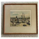 Vintage French Framed Watercolor Painting - Mid 20th century Paris Street scene Signed by the French Artist Seguie