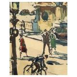 Vintage French Framed Watercolor Painting - Mid 20th century Paris Street scene Signed by the French Artist Seguie