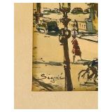 Vintage French Framed Watercolor Painting - Mid 20th century Paris Street scene Signed by the French Artist Seguie