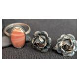Assorted Sterling Silver Rings and Screw Back Earrings including a Vintage Sterling Silver and Turquoise Ring