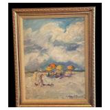 Framed Original Oil on Board Seaside Painting by Kathryn Tileston Raymond