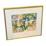 Original Framed Patricia Bratnober Watercolor, Pink Escapade