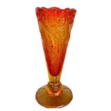 Vintage Amberina Colored Glassware and Ruby Red Vase with Gold Detailing