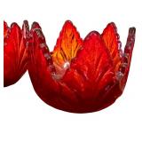 Vintage Amberina Colored Glassware and Ruby Red Vase with Gold Detailing