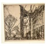 Scaffolding, No. 1 (L`Échafaudage) Etching by Sir Frank Brangwyn / Vintage Framed Dry Point Etching by Sir Frank Brangwyn