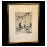Vintage Castle on the Cliff Etching by Samuel Chatwood Barton