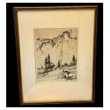 Vintage Castle on the Cliff Etching by Samuel Chatwood Barton