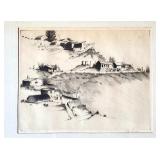 Vintage Framed Etching Gerry Peirce Nogales Hillside