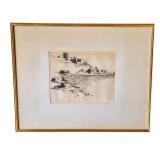 Vintage Framed Etching Gerry Peirce Nogales Hillside
