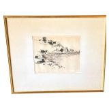 Vintage Framed Etching Gerry Peirce Nogales Hillside