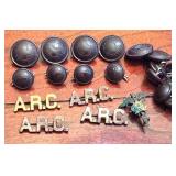 WWII A.R.C Sterling Silver Pins and American Red Cross Button Set