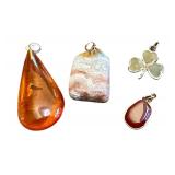 Set of 4 Assorted Vintage Gemstone and Sterling Silver Pendants
