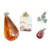 Set of 4 Assorted Vintage Gemstone and Sterling Silver Pendants