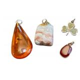 Set of 4 Assorted Vintage Gemstone and Sterling Silver Pendants