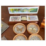 Collection of Decor Items and Trinkets including Vintage Butterfly Coasters and Pressed Flowers