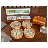 Collection of Decor Items and Trinkets including Vintage Butterfly Coasters and Pressed Flowers