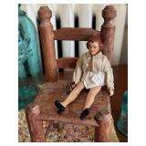 Collection of Vintage Ball Mason Jars and Miniature Wood Chairs with Doll