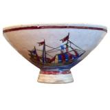 Vintage Iranian Persian Hand-painted Ceramic Bowl Featuring Ship Design