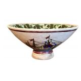 Vintage Iranian Persian Hand-painted Ceramic Bowl Featuring Ship Design