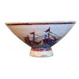 Vintage Iranian Persian Hand-painted Ceramic Bowl Featuring Ship Design