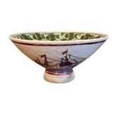 Vintage Iranian Persian Hand-painted Ceramic Bowl Featuring Ship Design