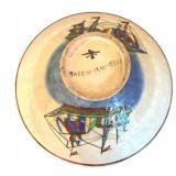 Vintage Iranian Persian Hand-painted Ceramic Bowl Featuring Ship Design