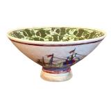 Vintage Iranian Persian Hand-painted Ceramic Bowl Featuring Ship Design