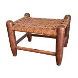 Vintage Wood and Wicker Footstool