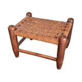 Vintage Wood and Wicker Footstool