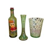 Vintage Green Glass Collection: Bottle, Vase, and Tumbler