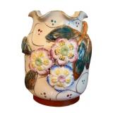 Antique Majolica Vase with Floral Design - England