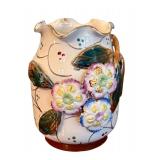 Antique Majolica Vase with Floral Design - England