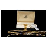 Vintage Costume Jewelry Necklaces, Eileen Fisher Makeup Bag and Small Hand Held Mirror