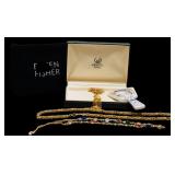 Vintage Costume Jewelry Necklaces, Eileen Fisher Makeup Bag and Small Hand Held Mirror