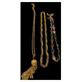 Vintage Costume Jewelry Necklaces, Eileen Fisher Makeup Bag and Small Hand Held Mirror