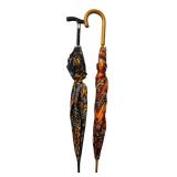 Set of 2 Vintage Artistic Umbrellas with Wooden Handles